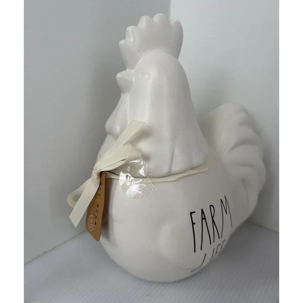 Rae Dunn FARM LIFE Rooster Figure Canister Jar Rustic Kitchen Decor 10” Chicken